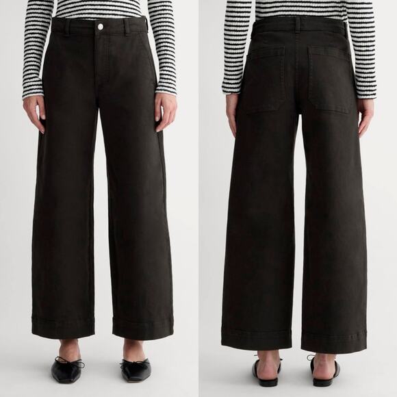 Everlane The Utility Wide-Leg Crop Pant Black High Rise Cotton Twill Size 8 - Picture 1 of 7